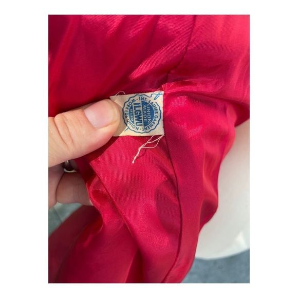 60s Best & Co Red Wool Pea Coat Dress Coat Persian Fur Collar Fall Jacket - Picture 13 of 16